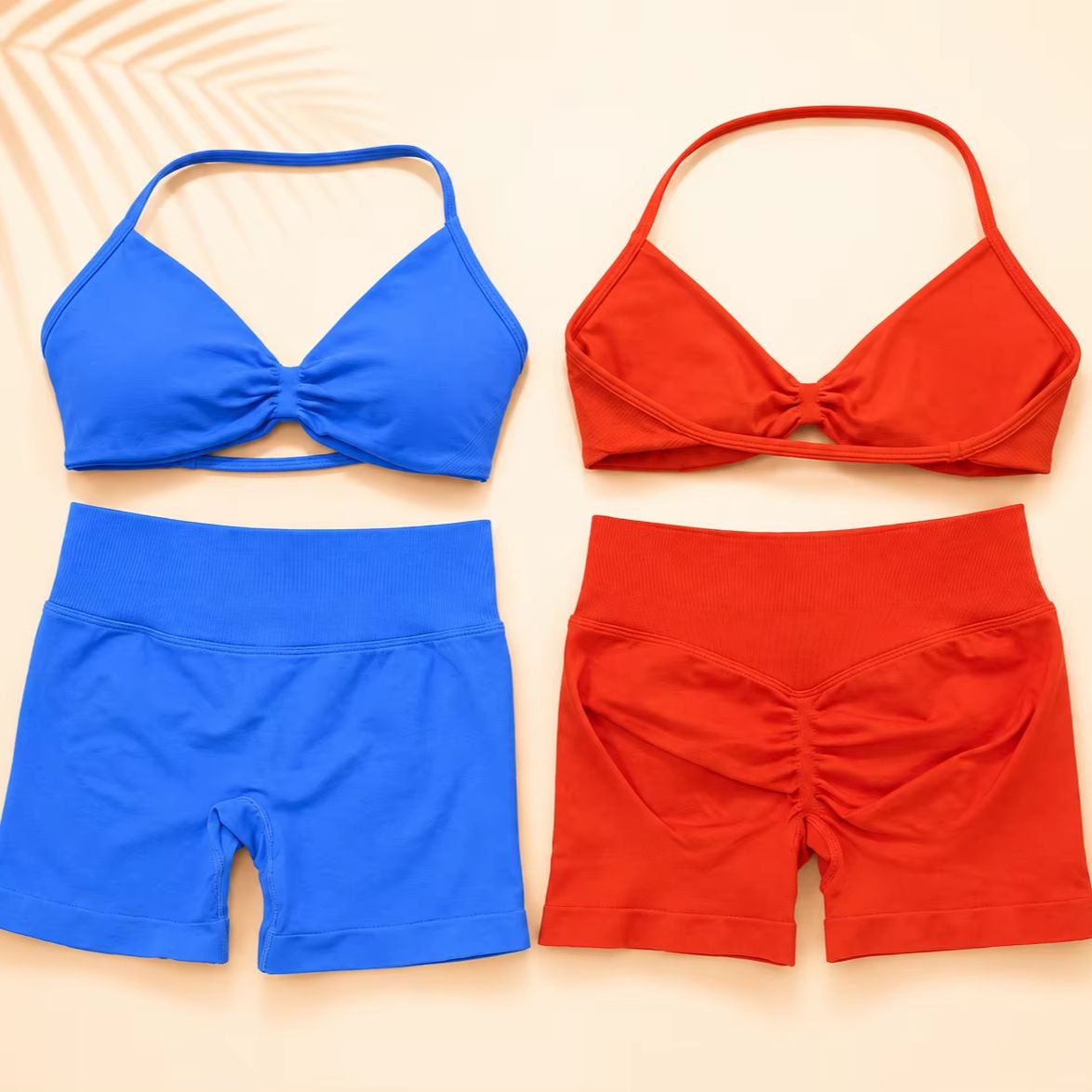 Yoga Fitness Kit - ชุดโยคะไร้ตะเข็บสำหรับผู้หญิง L0-g0 ชุดชั้นในกีฬา กางเกงขาสั้นเอวสูง ชุดออกกำลังกาย ชุดฟิตเนส