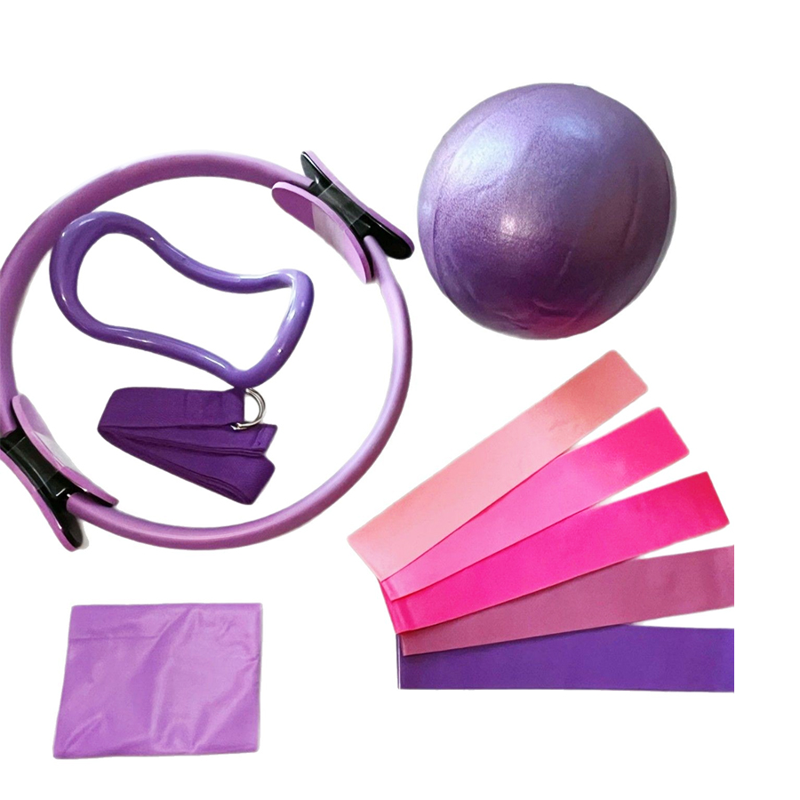 Pilates Ring Circle - ชุดอุปกรณ์ออกกำลังกายที่บ้าน 5 ชิ้น พร้อมโลโก้สั่งทำพิเศษ ประกอบด้วย ลูกบอลพิลาทิสทรงกลมขนาด