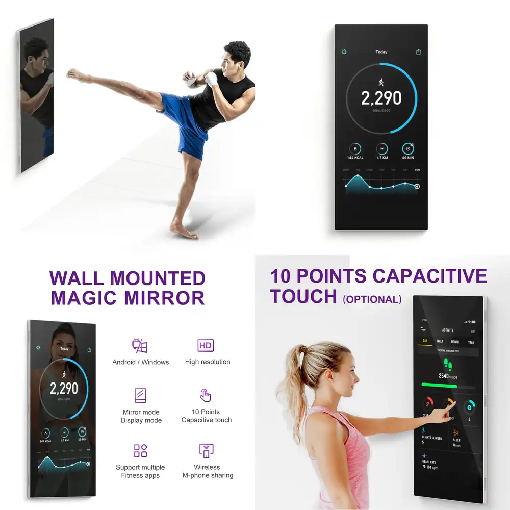 Yoga Fitness App - กระจกติดผนังแบบอินเทอร์แอคทีฟสำหรับแอปฟิตเนส จอแสดงผลโฆษณาอัจฉริยะ กระจกออกกำลังกายอัจฉริยะสำหรับยิมที่บ้าน โยคะ พิลาทิส