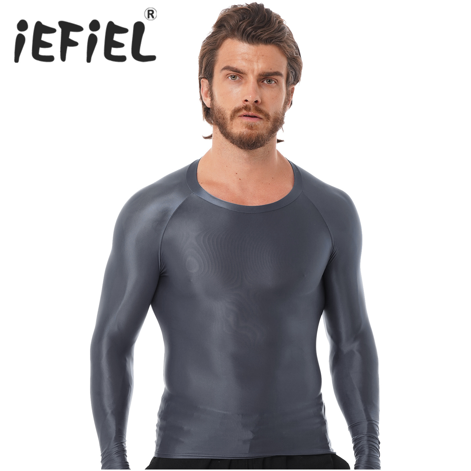 Yoga Daily Fitness - Mens Glossy Baju Atasan Olahraga เสื้อยืดแขนยาวสี