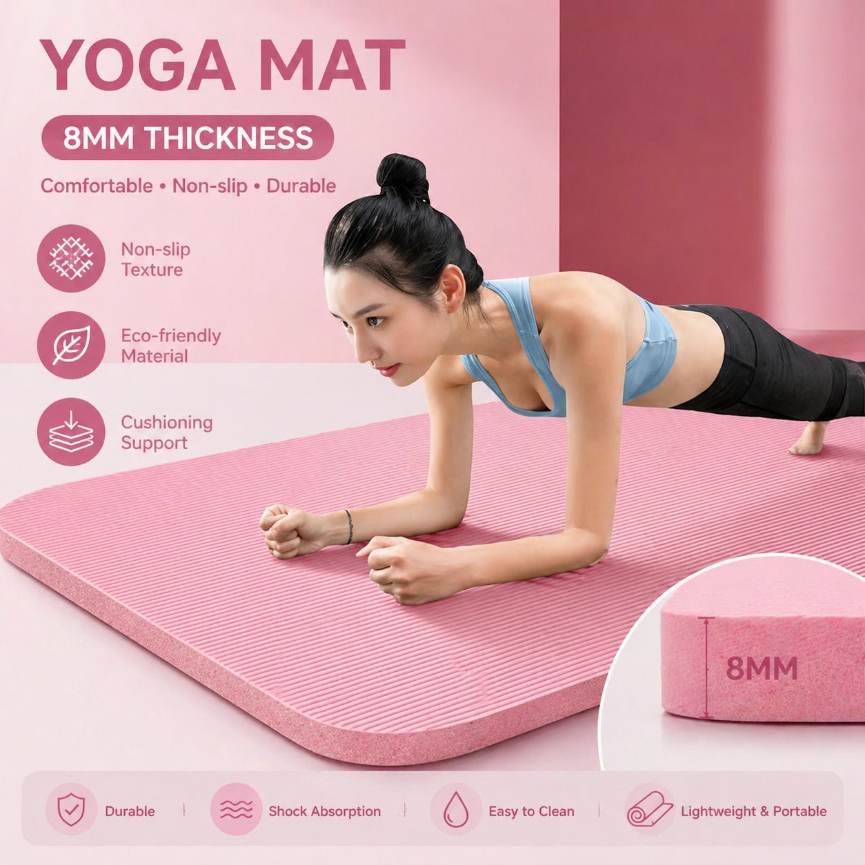 185*61 ซม. ชุดเสื่อโยคะสีชมพูก - Yoga Daily Fitness บทวิจารณ์และราคา
